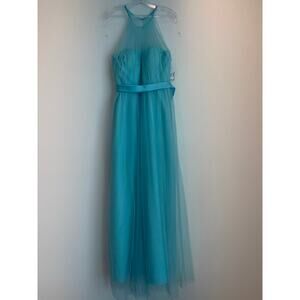 Christina Wu Bridesmaid Flare Ball Gown Maxi Dress Women's Size 12 Marine Blue
